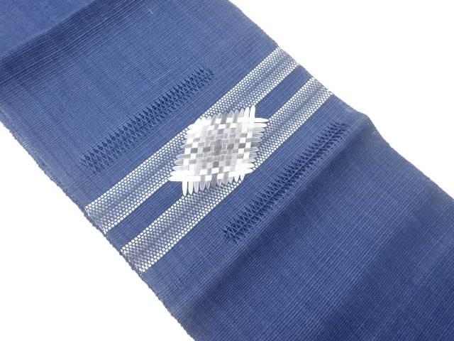 紗紬変わり織リボン通し横段に菱模様名古屋帯